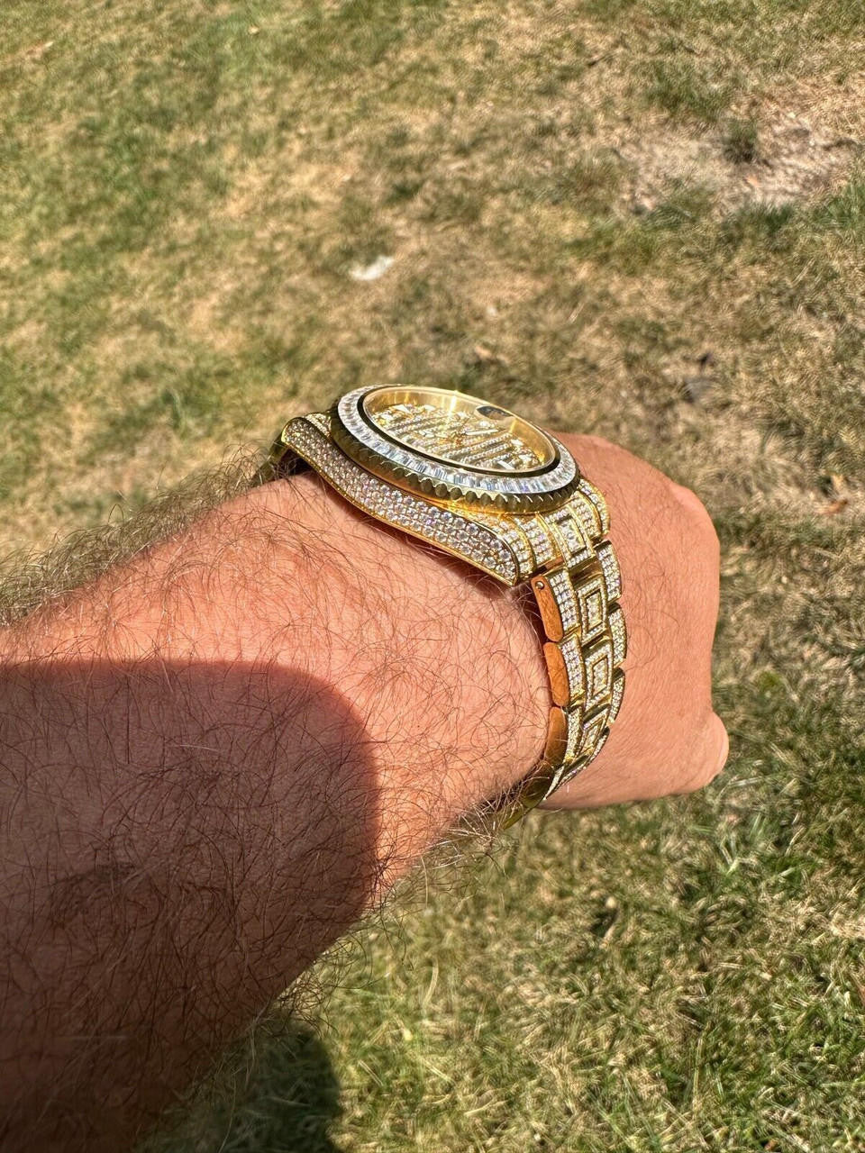 Hip Hop SUMMER 2023 WAVE EDITION Real Baguette MOISSANITE Mens NO ID Presidential Wave Watch Iced Gold  Hip Hop