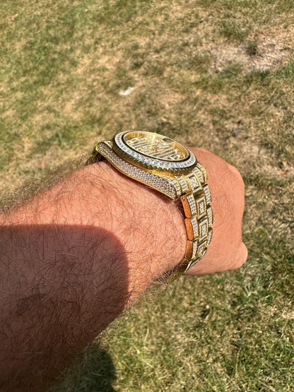 Hip Hop SUMMER 2023 WAVE EDITION Real Baguette MOISSANITE Mens NO ID Presidential Wave Watch Iced Gold  Hip Hop