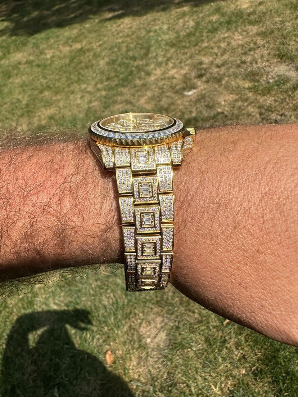 Hip Hop SUMMER 2023 WAVE EDITION Real Baguette MOISSANITE Mens NO ID Presidential Wave Watch Iced Gold  Hip Hop