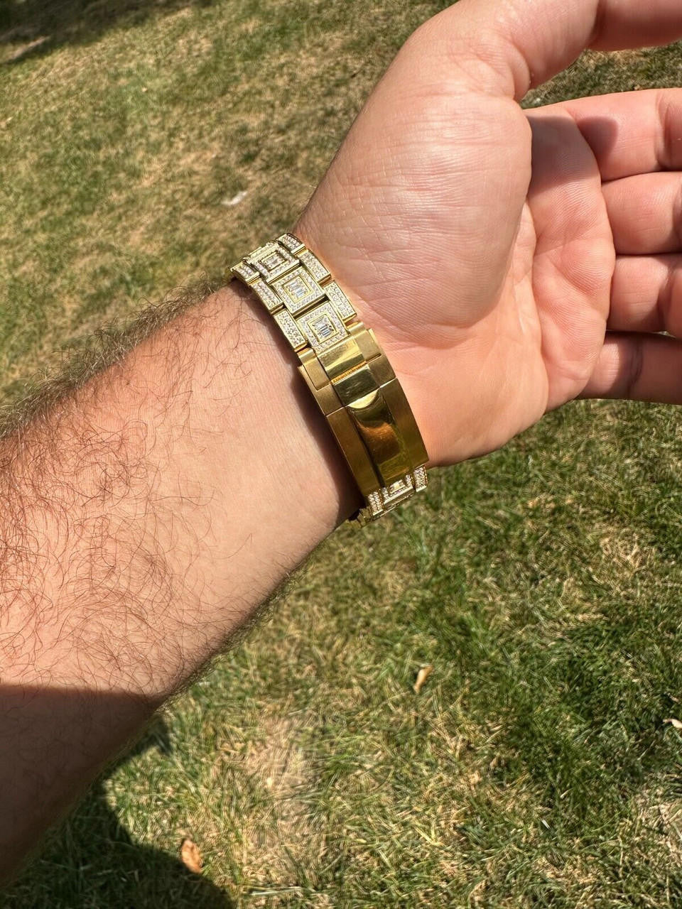 Hip Hop SUMMER 2023 WAVE EDITION Real Baguette MOISSANITE Mens NO ID Presidential Wave Watch Iced Gold  Hip Hop