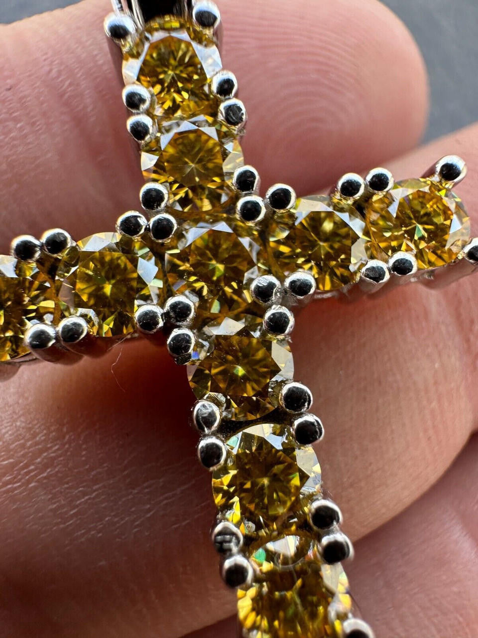 Hip Hop Yellow Canary MOISSANITE Real 925 Silver Cross Iced Pendant Necklace Hip Hop