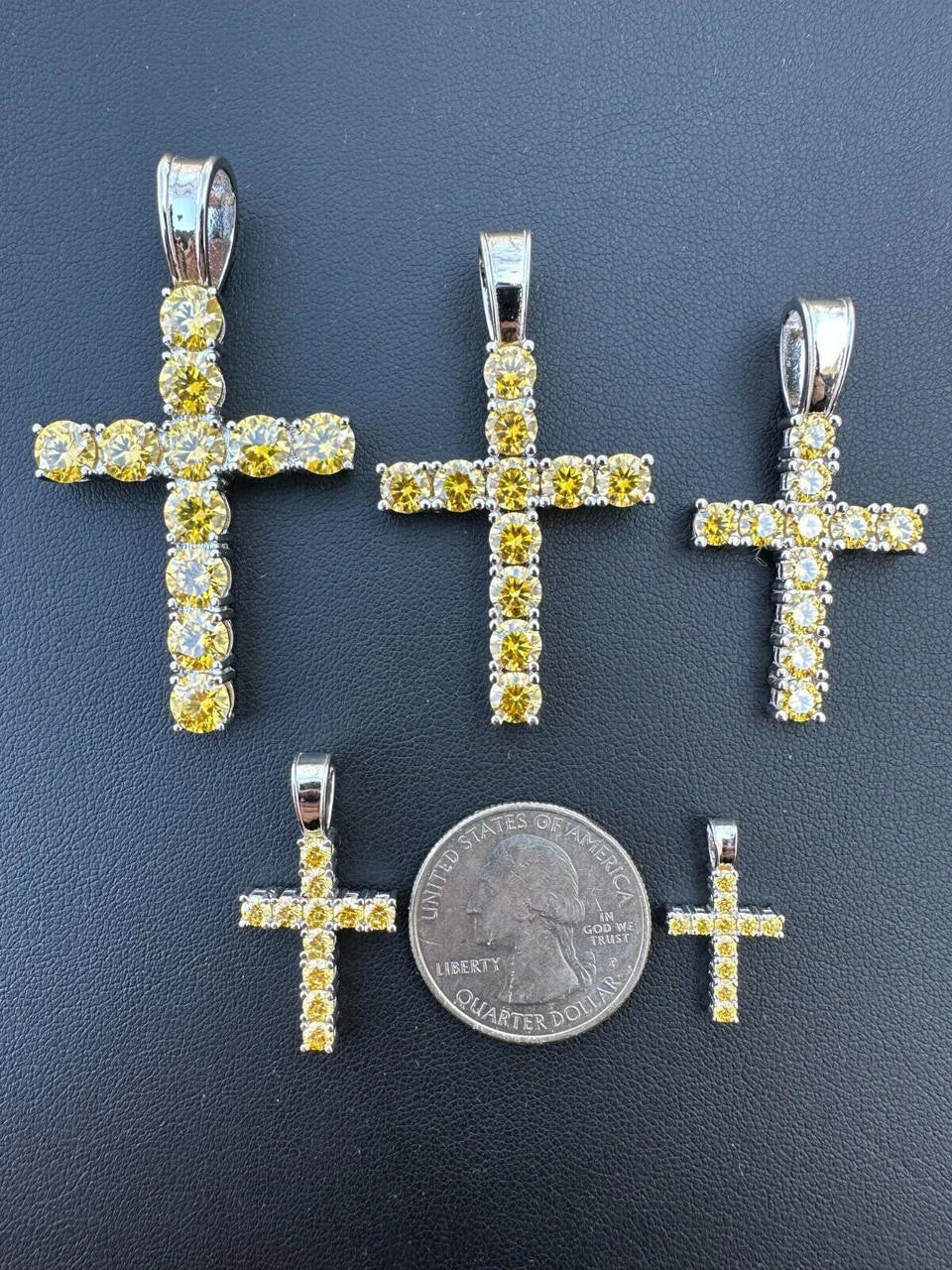 Hip Hop Yellow Canary MOISSANITE Real 925 Silver Cross Iced Pendant Necklace Hip Hop