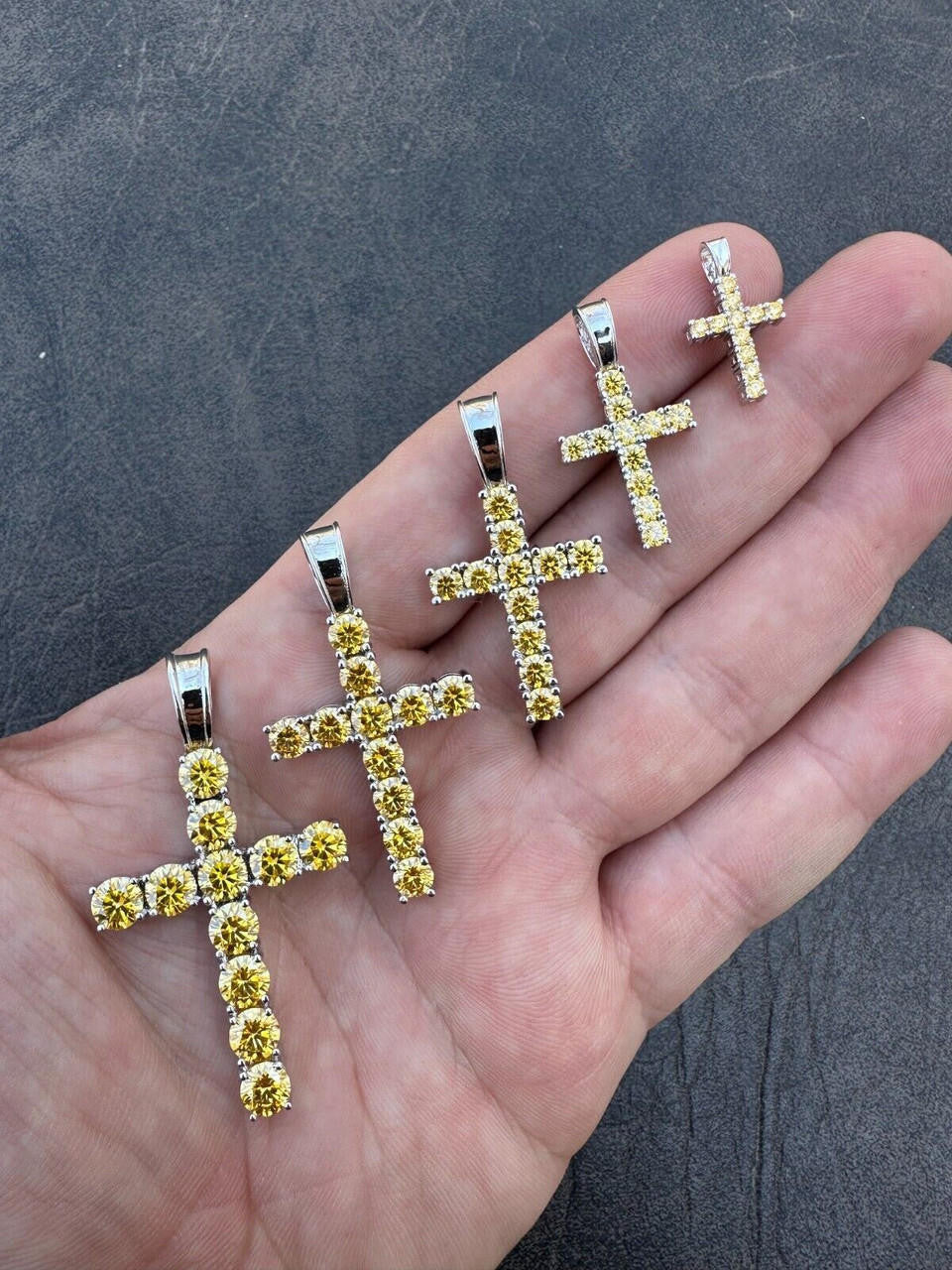 Hip Hop Yellow Canary MOISSANITE Real 925 Silver Cross Iced Pendant Necklace Hip Hop