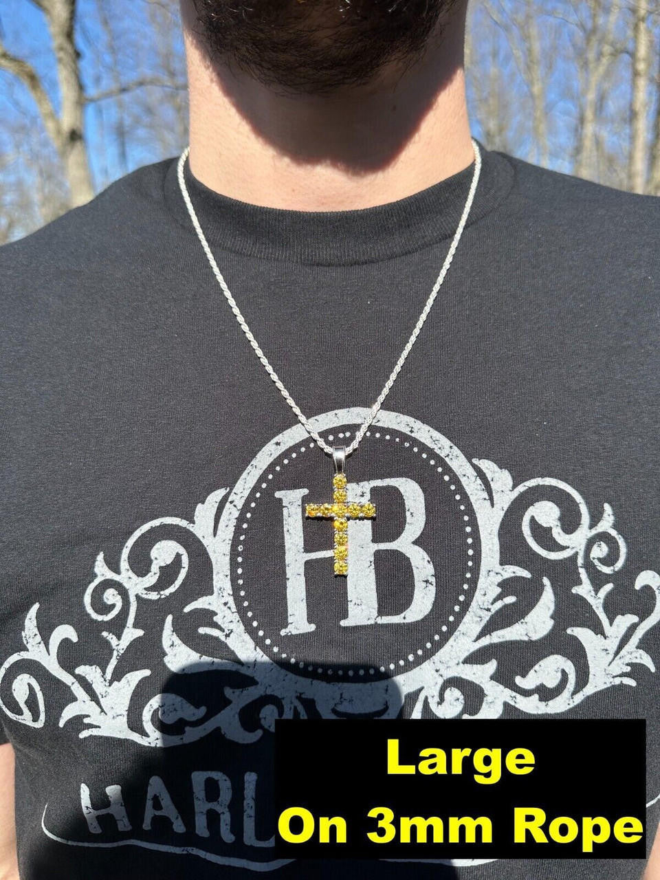 Hip Hop Yellow Canary MOISSANITE Real 925 Silver Cross Iced Pendant Necklace Hip Hop