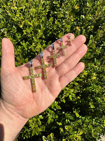 Hip Hop Yellow Canary MOISSANITE Real 925 Silver Cross Iced Pendant Necklace Hip Hop