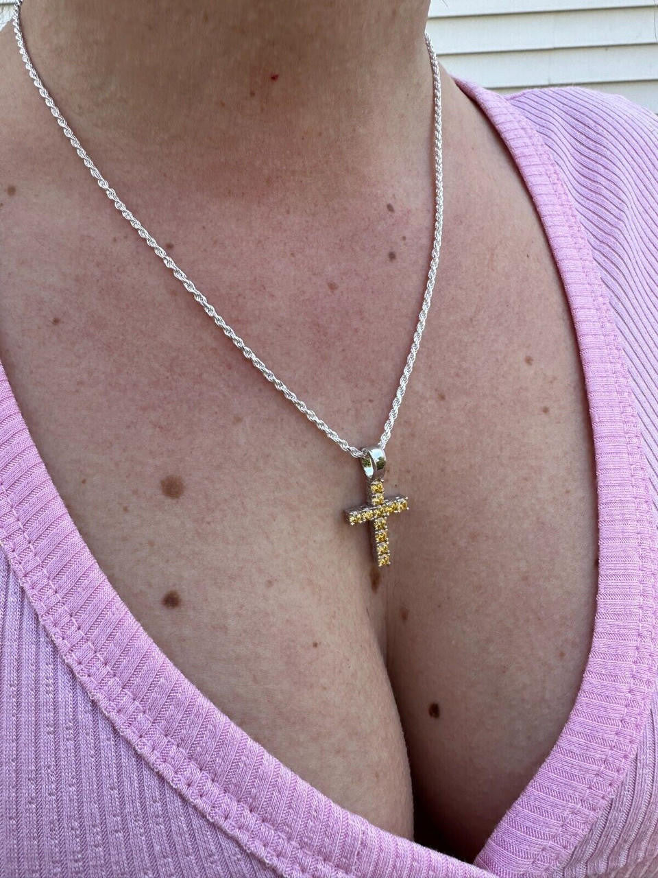 Hip Hop Yellow Canary MOISSANITE Real 925 Silver Cross Iced Pendant Necklace Hip Hop