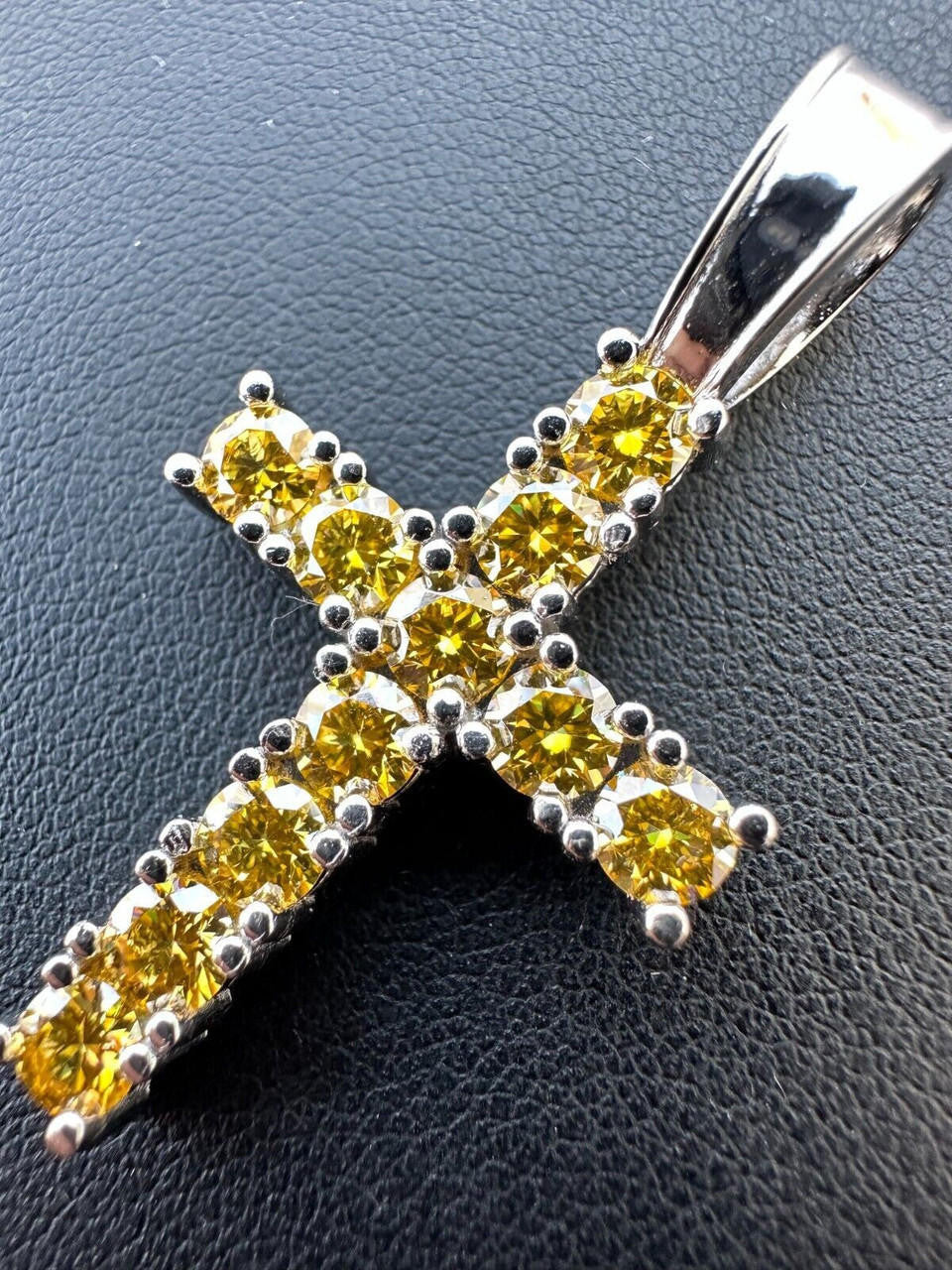 Hip Hop Yellow Canary MOISSANITE Real 925 Silver Cross Iced Pendant Necklace Hip Hop