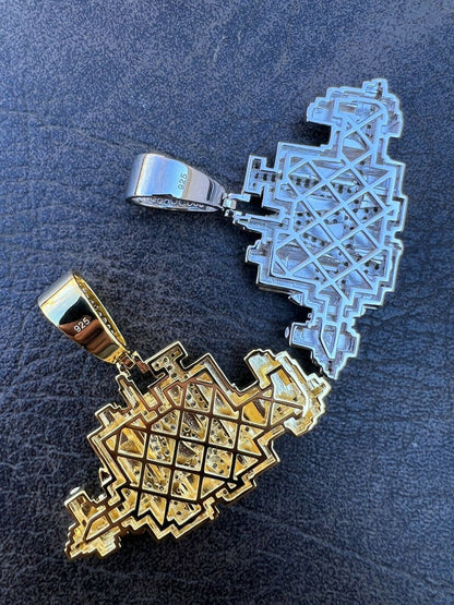 HipHop Los Angeles LA Skyline Pendant Iced Diamond Real 925 Silver Gold Necklace