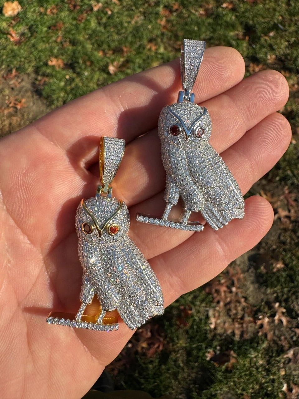 Iced MOISSANITE 925 Silver Gold Plated Hip Hop Owl Pendant Rapper OVO Necklace