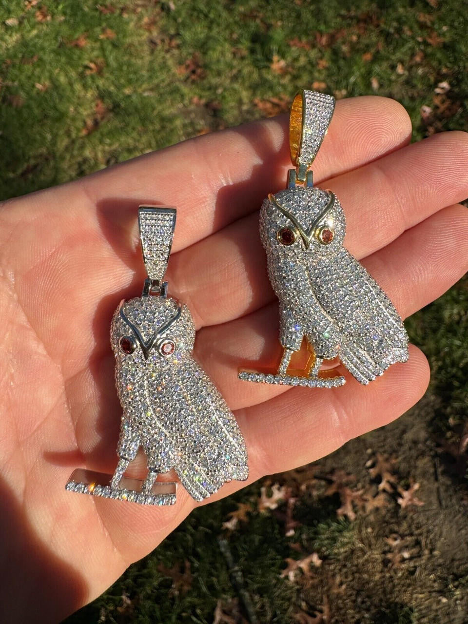 MOISSANITE Owl Iced Out Pendant - 14k Gold Vermeil Or 925 Silver