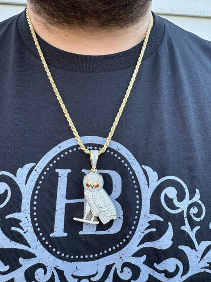 Iced MOISSANITE 925 Silver Gold Plated Hip Hop Owl Pendant Rapper OVO Necklace