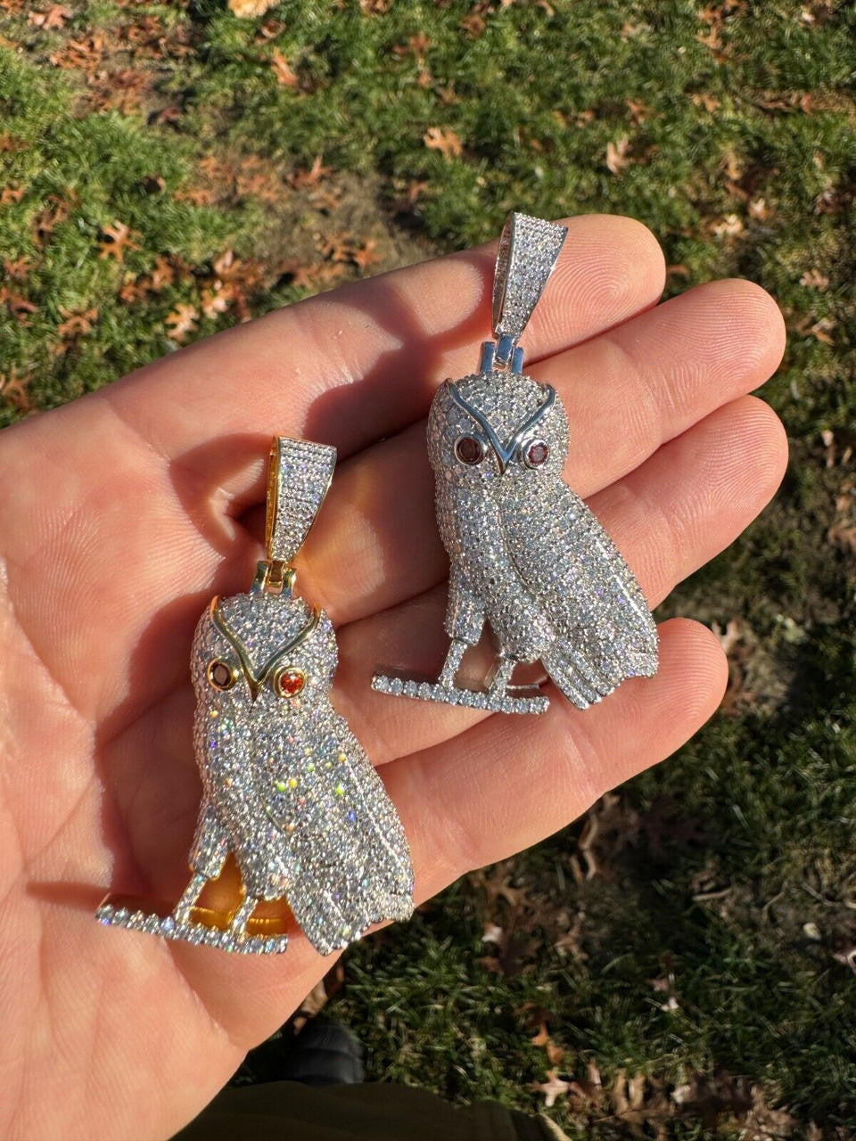 Iced MOISSANITE 925 Silver Gold Plated Hip Hop Owl Pendant Rapper OVO Necklace