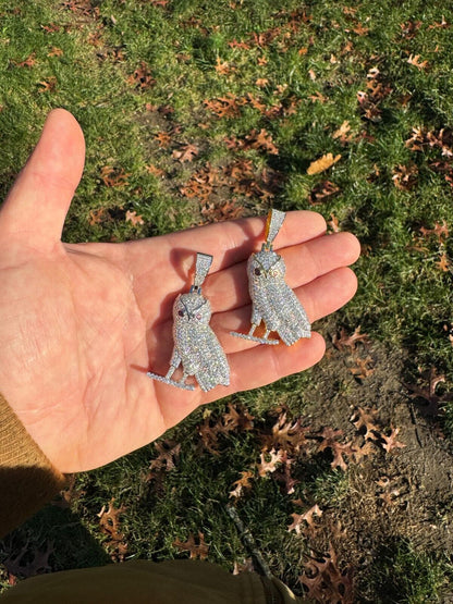 Iced MOISSANITE 925 Silver Gold Plated Hip Hop Owl Pendant Rapper OVO Necklace