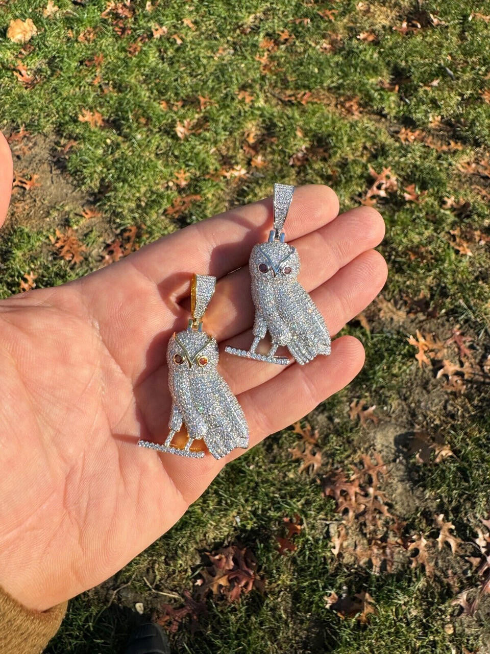 Iced MOISSANITE 925 Silver Gold Plated Hip Hop Owl Pendant Rapper OVO Necklace