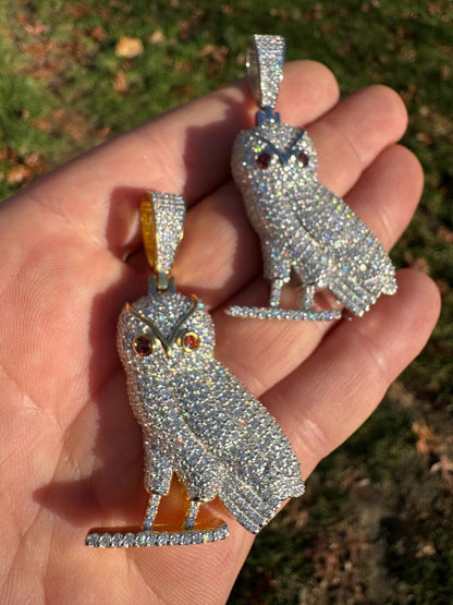 Iced MOISSANITE 925 Silver Gold Plated Hip Hop Owl Pendant Rapper OVO Necklace