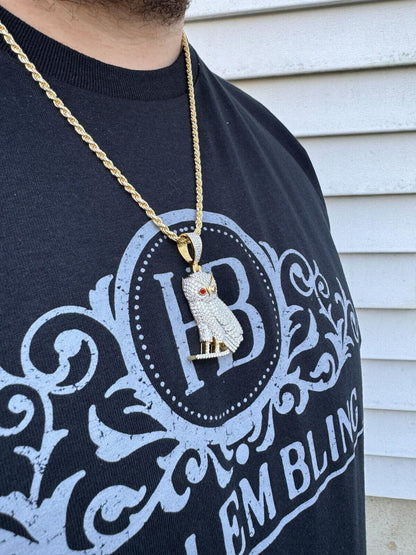 Iced MOISSANITE 925 Silver Gold Plated Hip Hop Owl Pendant Rapper OVO Necklace