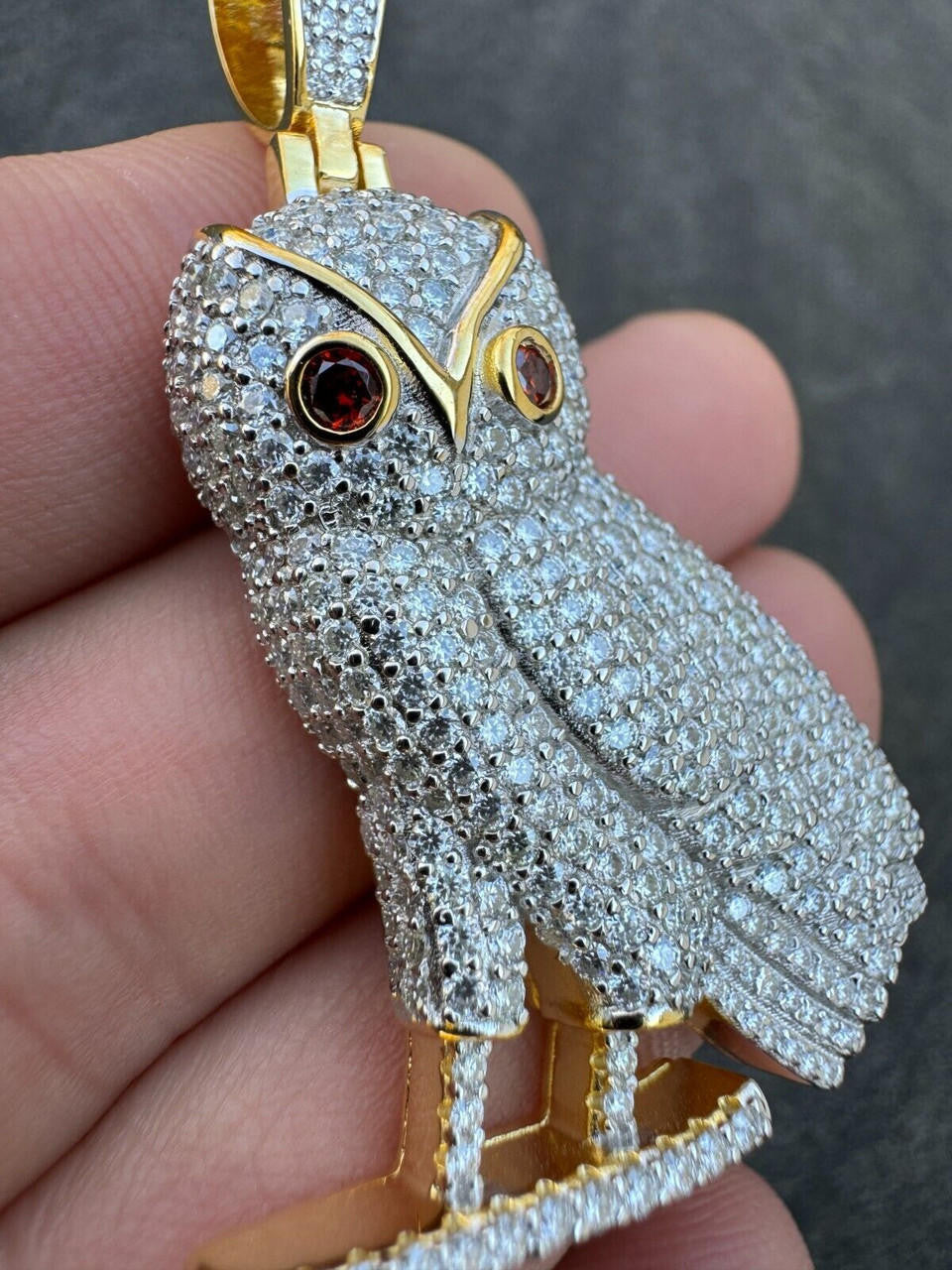 Iced MOISSANITE 925 Silver Gold Plated Hip Hop Owl Pendant Rapper OVO Necklace