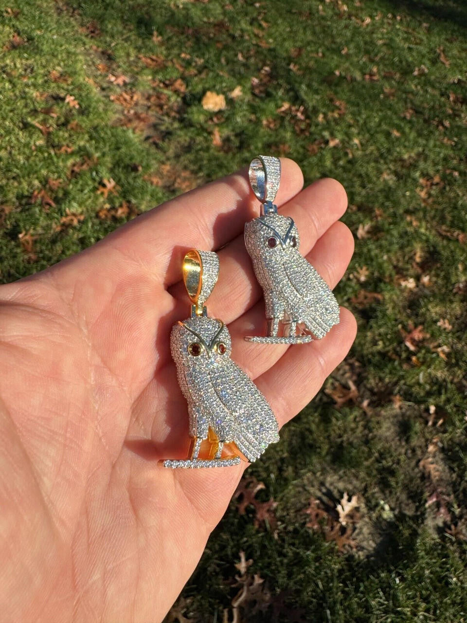 Iced MOISSANITE 925 Silver Gold Plated Hip Hop Owl Pendant Rapper OVO Necklace