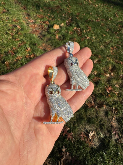 Iced MOISSANITE 925 Silver Gold Plated Hip Hop Owl Pendant Rapper OVO Necklace