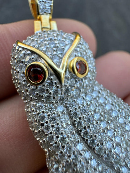 Iced MOISSANITE 925 Silver Gold Plated Hip Hop Owl Pendant Rapper OVO Necklace
