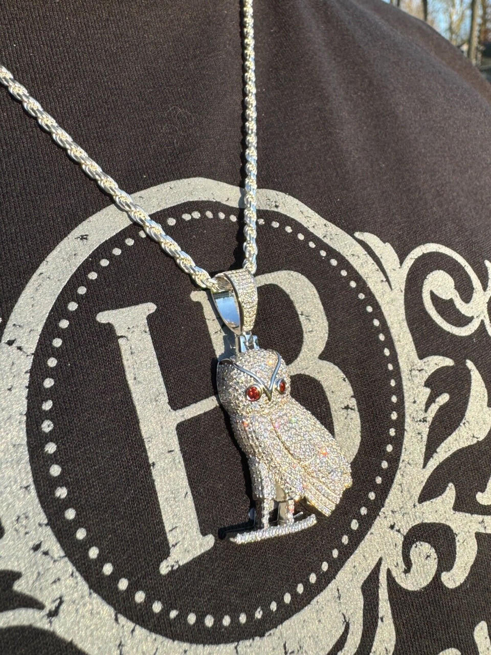 Iced MOISSANITE 925 Silver Gold Plated Hip Hop Owl Pendant Rapper OVO Necklace