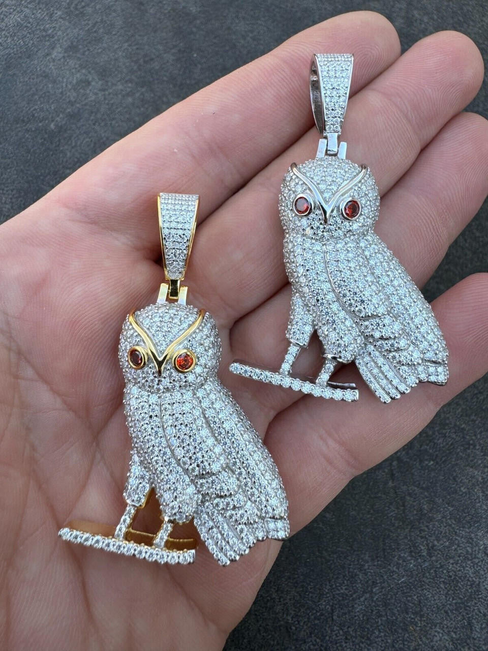Iced MOISSANITE 925 Silver Gold Plated Hip Hop Owl Pendant Rapper OVO Necklace