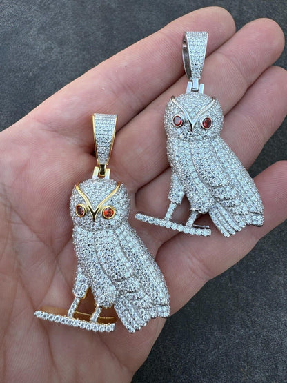 Iced MOISSANITE 925 Silver Gold Plated Hip Hop Owl Pendant Rapper OVO Necklace