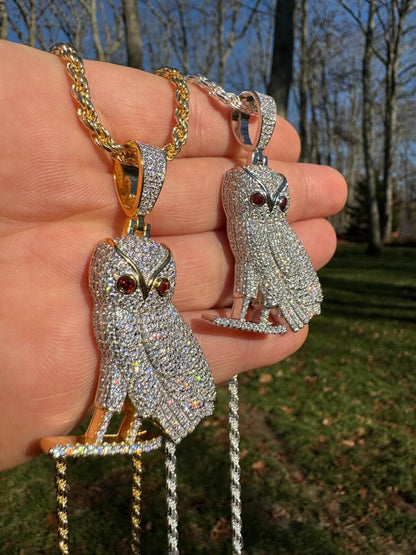 Iced MOISSANITE 925 Silver Gold Plated Hip Hop Owl Pendant Rapper OVO Necklace