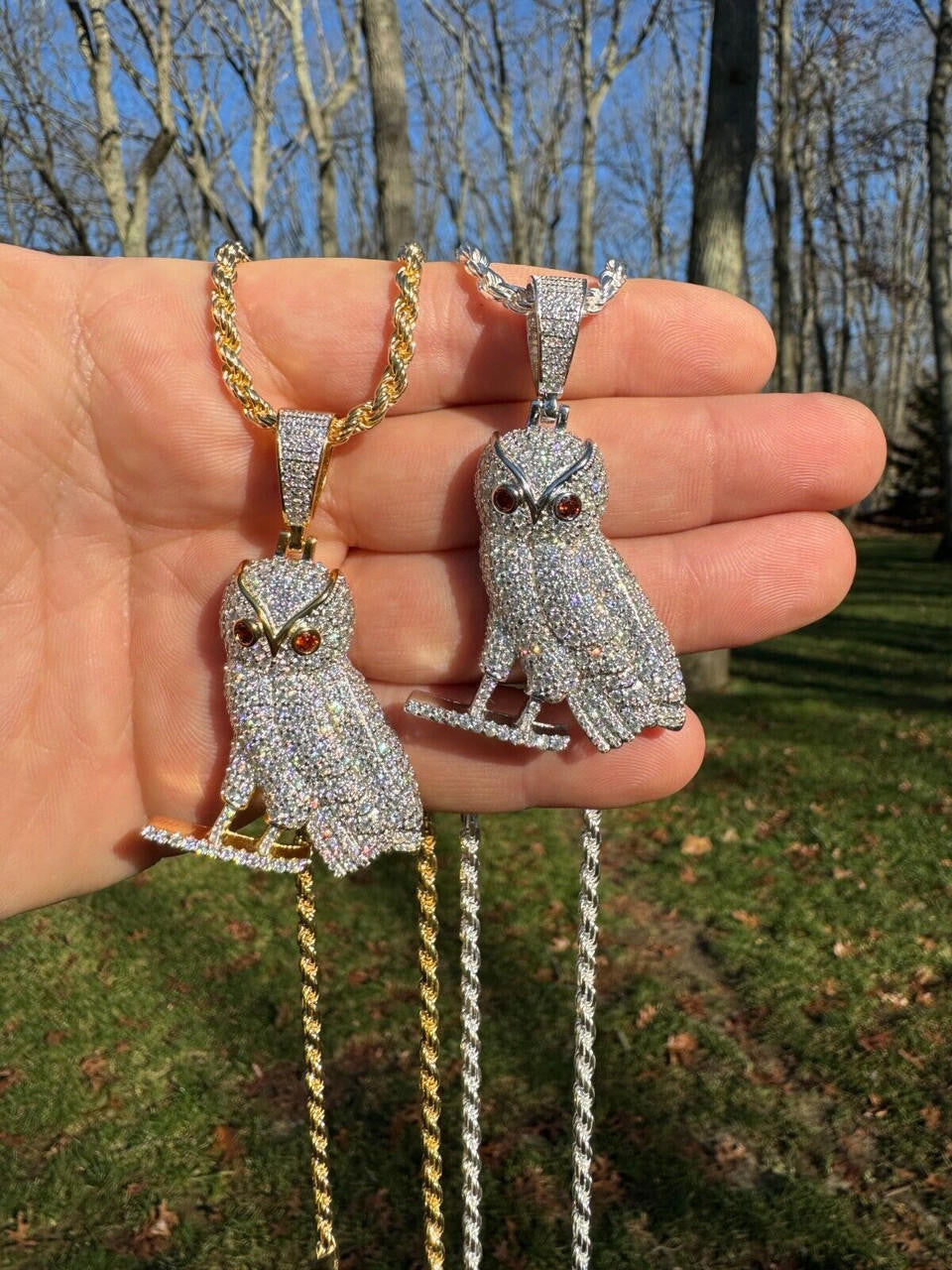 Iced MOISSANITE 925 Silver Gold Plated Hip Hop Owl Pendant Rapper OVO Necklace