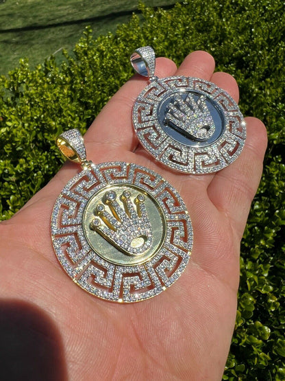 Iced Moissanite Crown Medallion Pendant Necklace Gold / Silver Pass Diamond Test