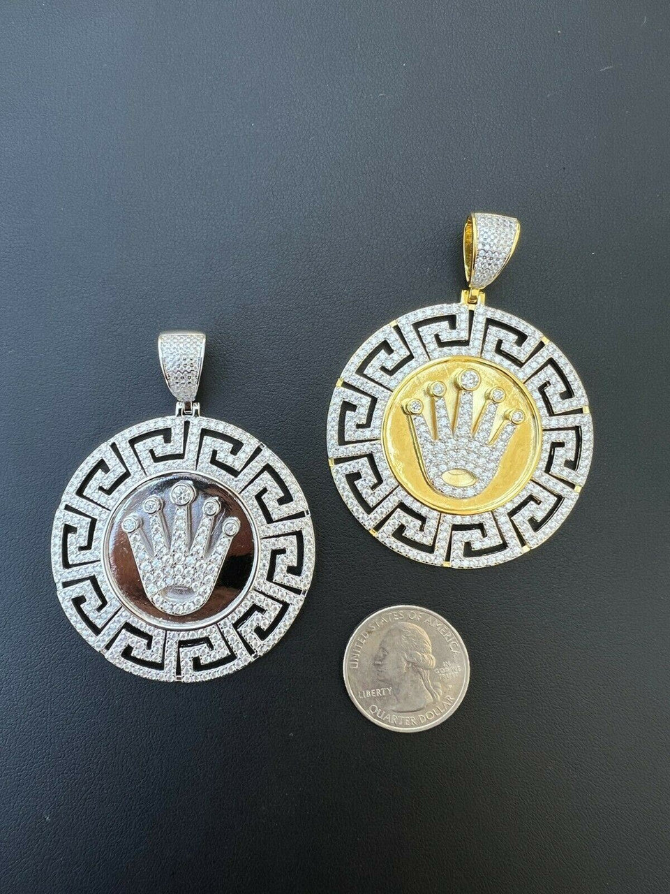 Iced Moissanite Crown Medallion Pendant Necklace Gold / Silver Pass Diamond Test