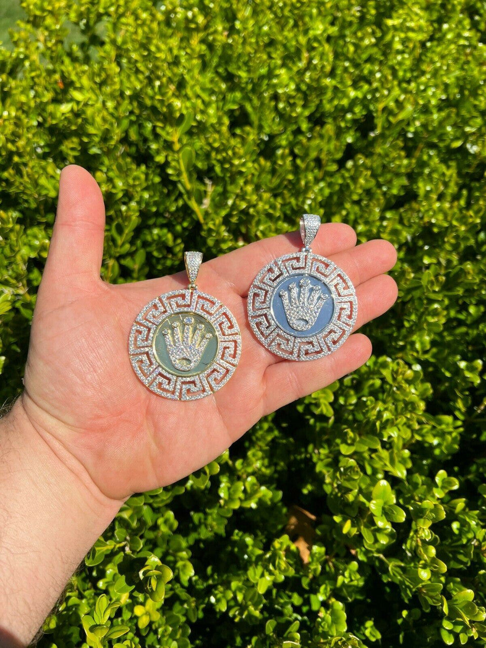 Iced Moissanite Crown Medallion Pendant Necklace Gold / Silver Pass Diamond Test