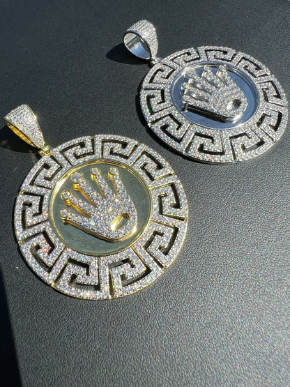 Iced Moissanite Crown Medallion Pendant Necklace Gold / Silver Pass Diamond Test