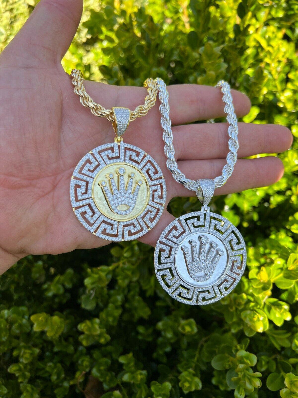 Iced Moissanite Crown Medallion Pendant Necklace Gold / Silver Pass Diamond Test