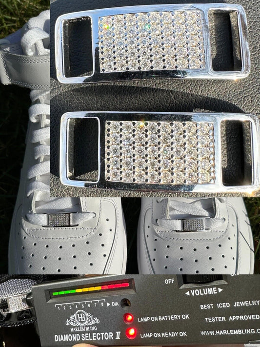 Iced Out Solid 925 Sterling Silver Moissanite Iced Lace Locks For Sneakers AF1 Etc