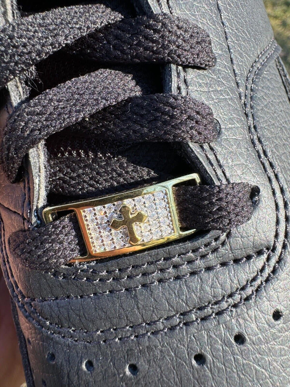 Iced Solid 14k Gold 925 Silver Moissanite Cross Lace Locks Sneakers AF1 Jordan