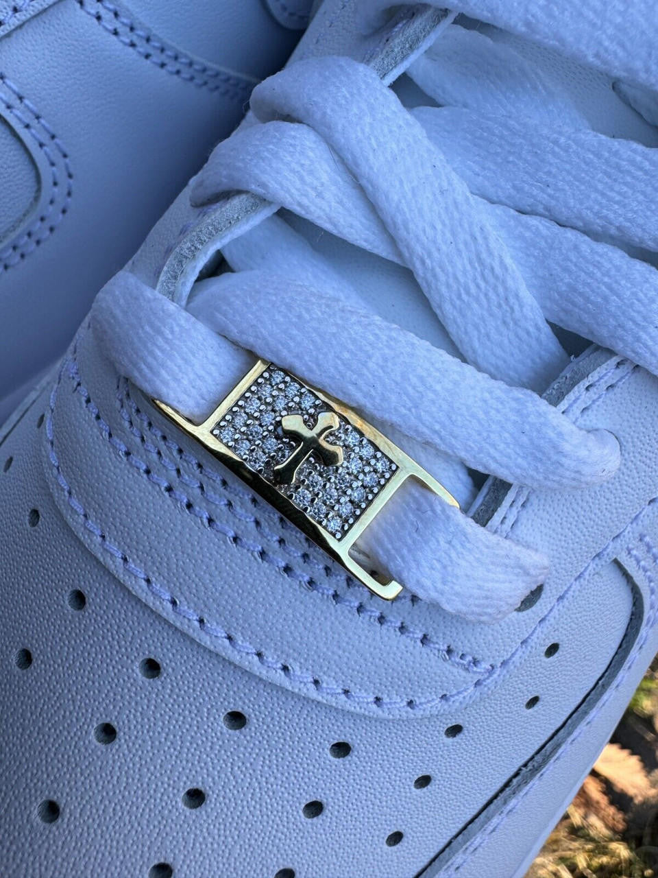 Iced Solid 14k Gold 925 Silver Moissanite Cross Lace Locks Sneakers AF1 Jordan