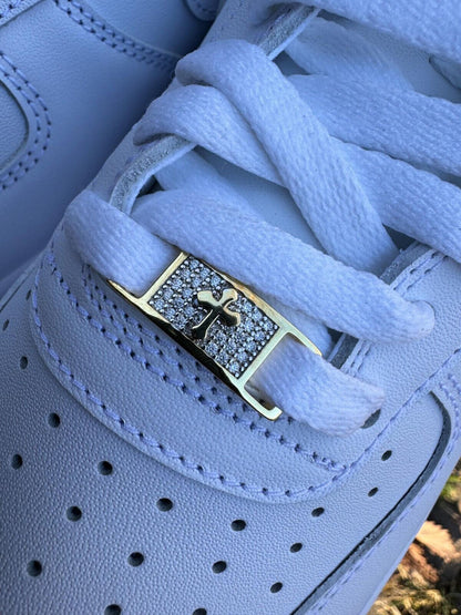 Iced Solid 14k Gold 925 Silver Moissanite Cross Lace Locks Sneakers AF1 Jordan