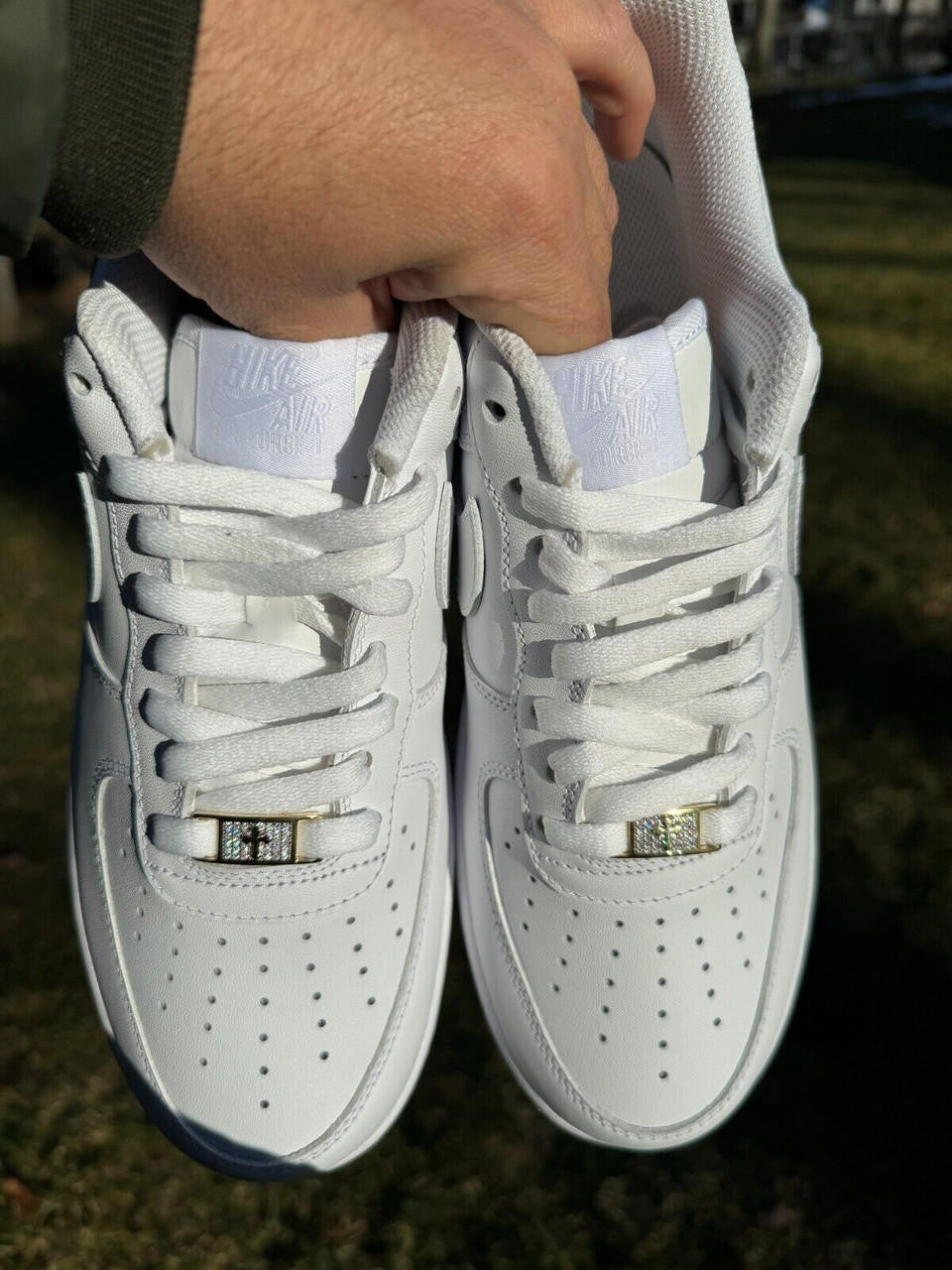 Iced Solid 14k Gold 925 Silver Moissanite Cross Lace Locks Sneakers AF1 Jordan