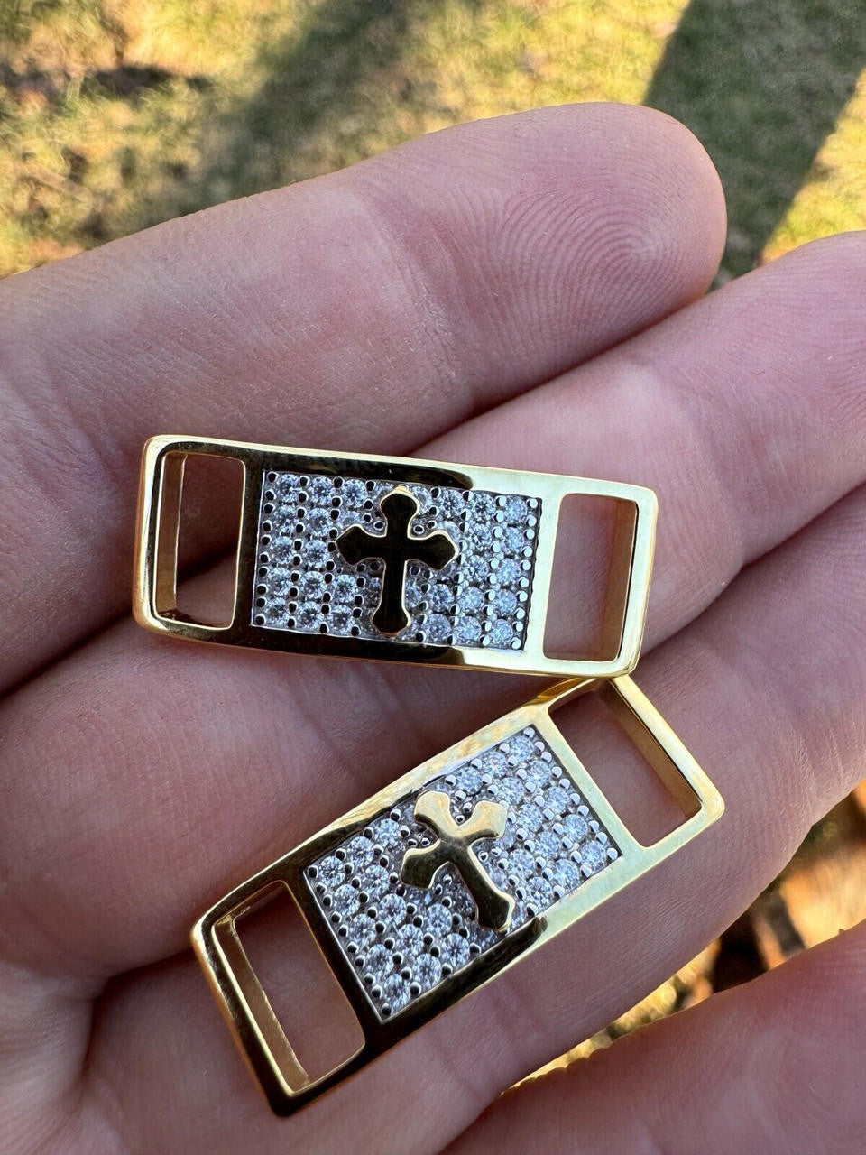 Iced Solid 14k Gold 925 Silver Moissanite Cross Lace Locks Sneakers AF1 Jordan