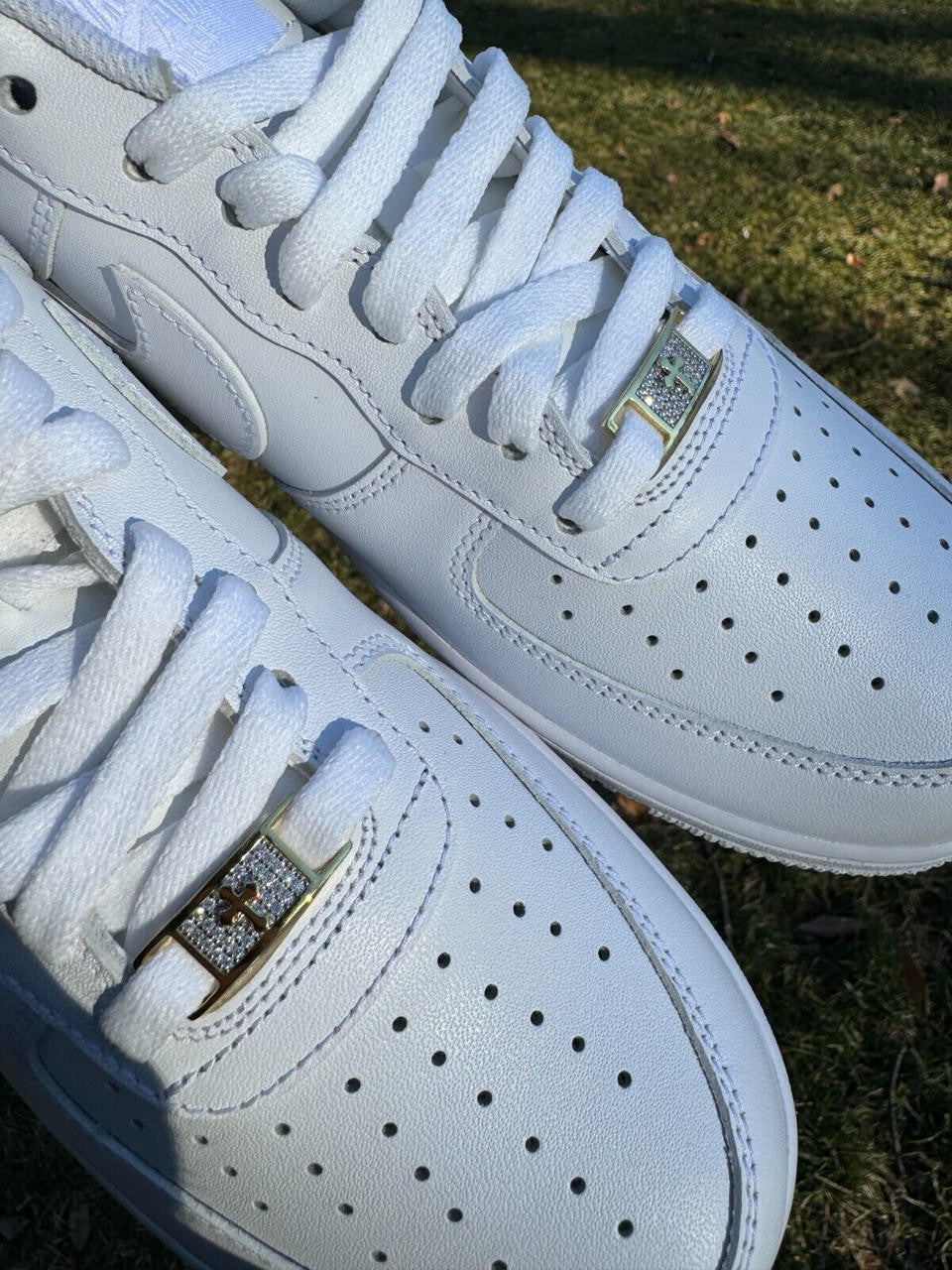 Iced Solid 14k Gold 925 Silver Moissanite Cross Lace Locks Sneakers AF1 Jordan