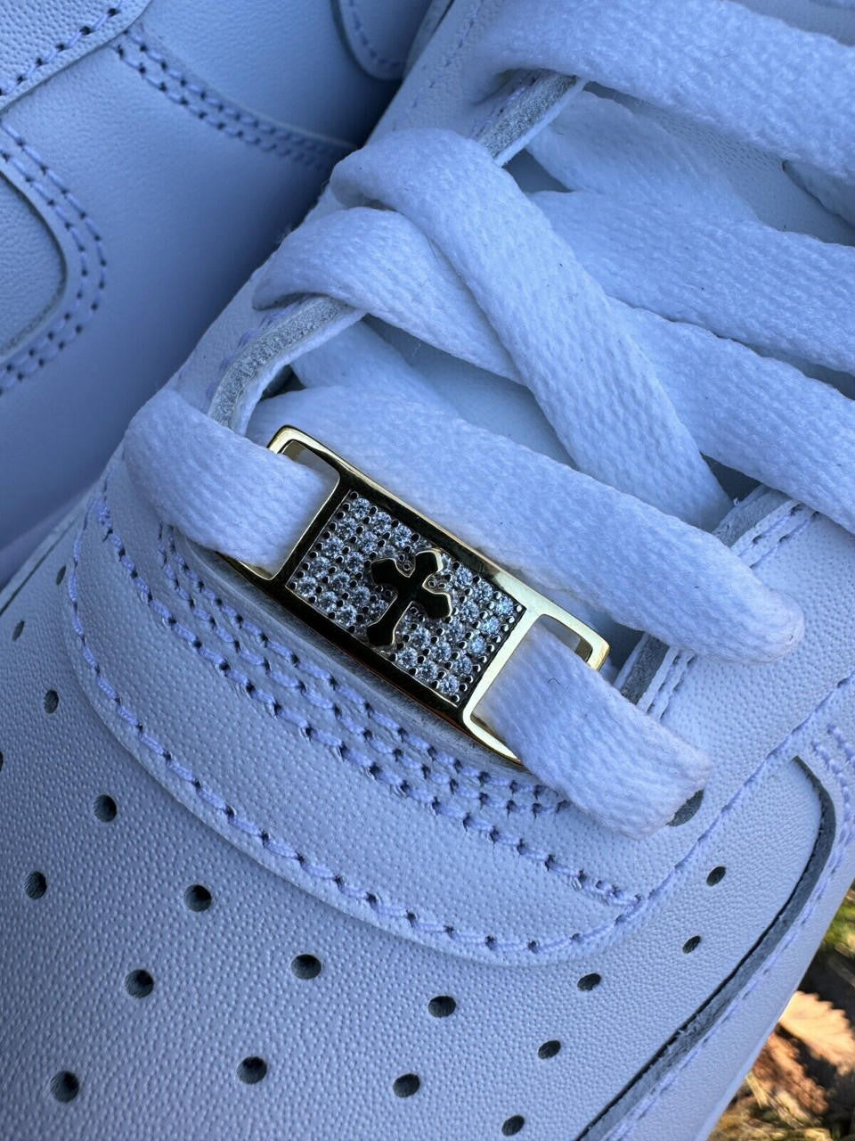 Iced Solid 14k Gold 925 Silver Moissanite Cross Lace Locks Sneakers AF1 Jordan