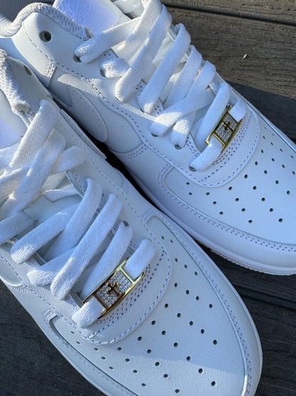 Iced Solid 14k Gold 925 Silver Moissanite Cross Lace Locks Sneakers AF1 Jordan