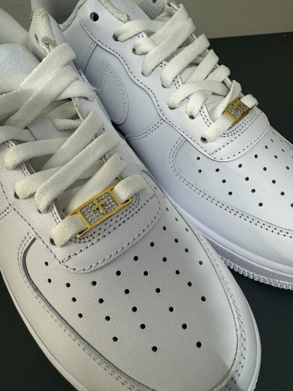 Iced Solid 14k Gold 925 Silver Moissanite Cross Lace Locks Sneakers AF1 Jordan