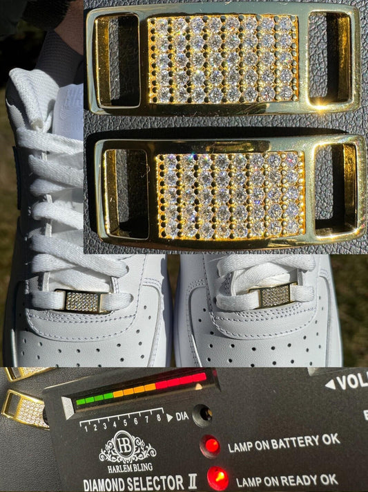 Iced Solid 14k Gold Over 925 Silver Moissanite Lace Locks For Sneakers AF1 Etc