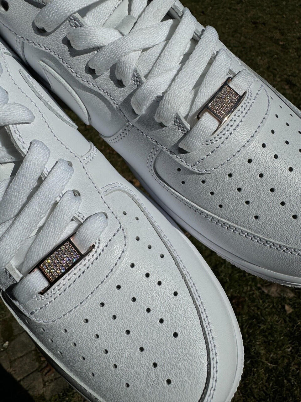 Iced Solid 14k Rose Gold Over 925 Silver Moissanite Lace Locks For Sneakers AF1