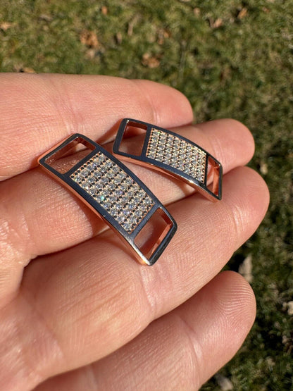 Iced Solid 14k Rose Gold Over 925 Silver Moissanite Lace Locks For Sneakers AF1