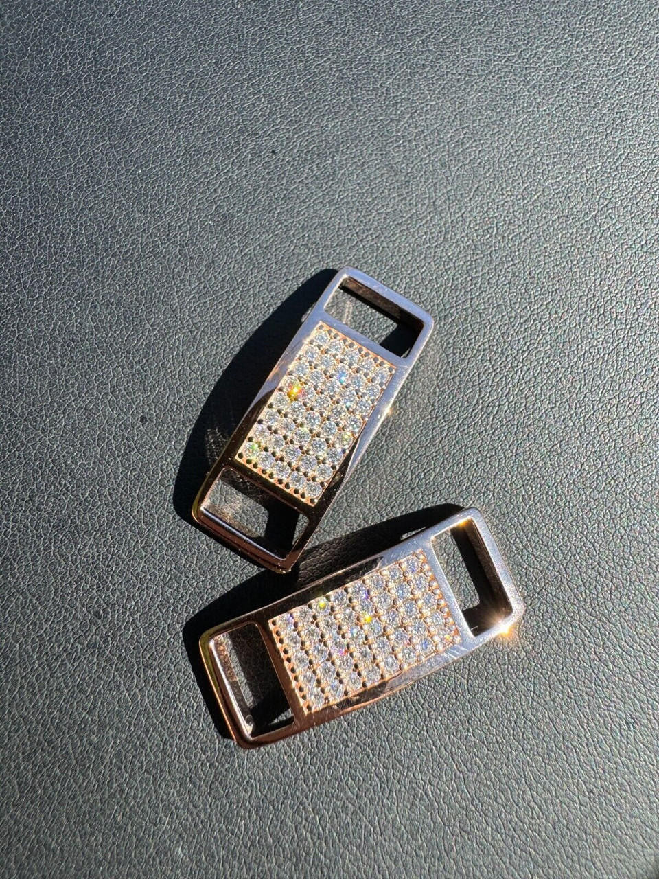 Iced Solid 14k Rose Gold Over 925 Silver Moissanite Lace Locks For Sneakers AF1