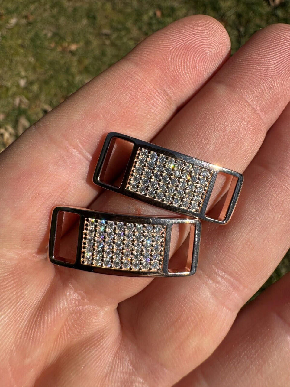 Iced Solid 14k Rose Gold Over 925 Silver Moissanite Lace Locks For Sneakers AF1