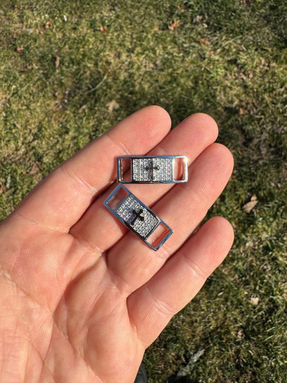 Iced Solid 925 Silver Moissanite Cross Lace Locks For Sneakers AF1 Jordan Etc